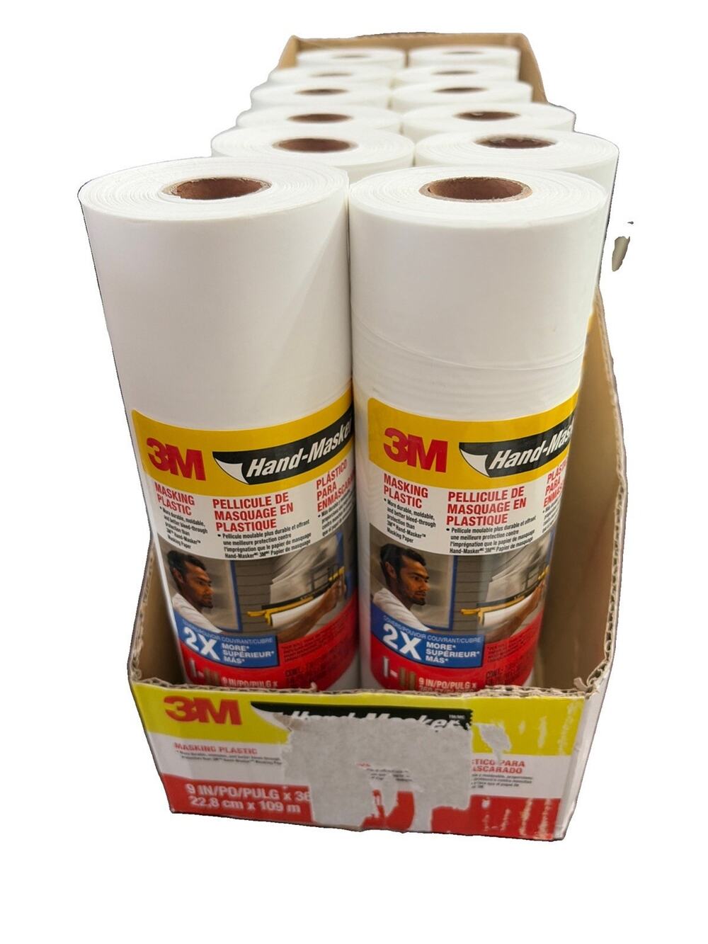 NEW - 3M Hand Plastic/Masking Plastic MPL9 9in x 360ft Box of 12 rolls